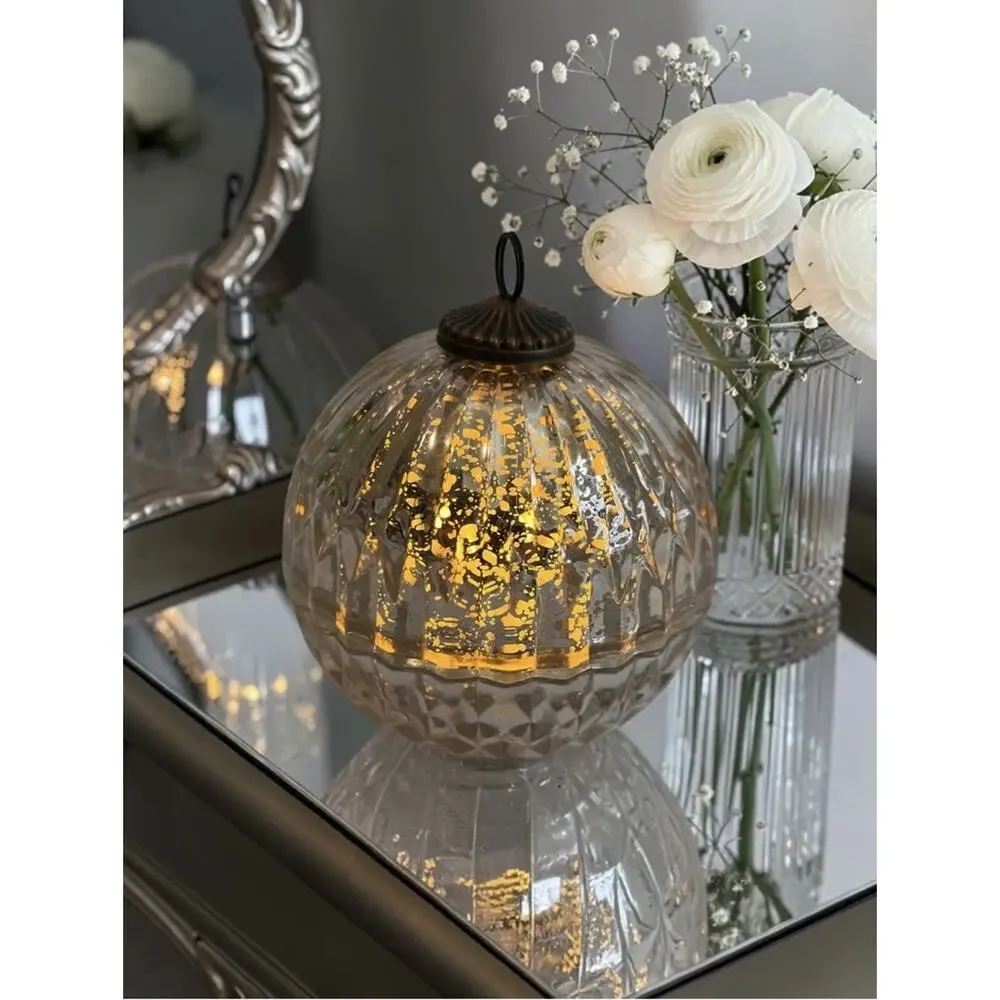 Silver Mercury Glass Ornament Candle Shimmery Glow Use L.E.D Or Your Own Candle